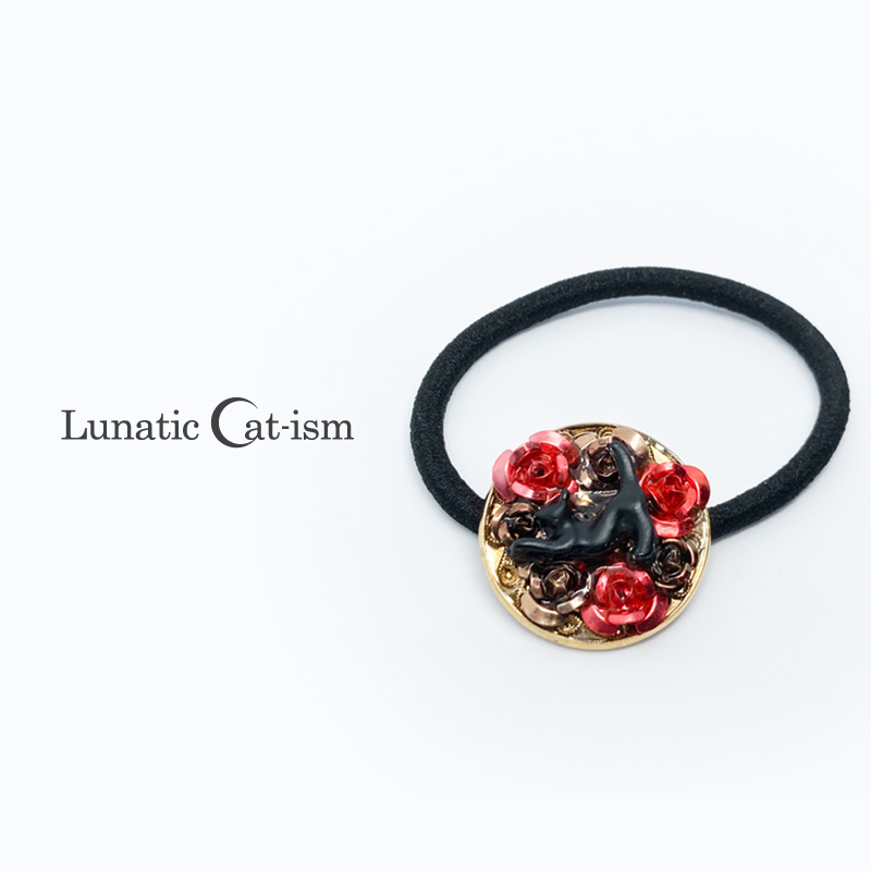 【ルナティックキャットイズム】赤薔薇と黒猫～アンティークローズのヘアゴムitem_image_1